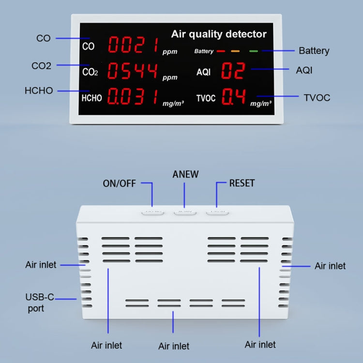 5-in-1 Indoor Home Portable Air Monitor TVOC Formaldehyde Detector(W17 White) - Air & Water Quality Tester by PMC Jewellery | Online Shopping South Africa | PMC Jewellery | Buy Now Pay Later Mobicred