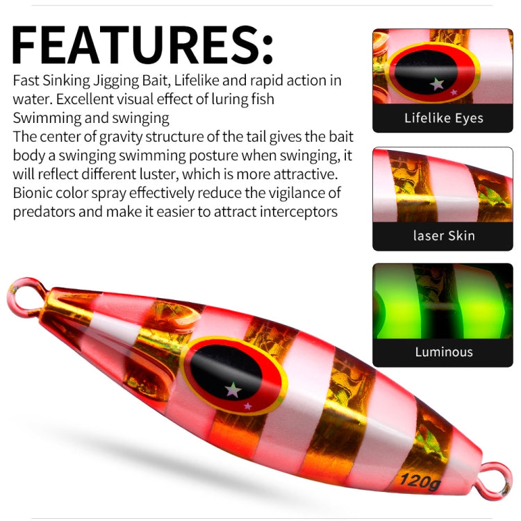 PROBEROS LF124 Deep Sea Iron Plate Lead Fish Fishing Lure Slow Sinking Rocking Luminous Boat Fishing Bait, Size: 120g(Color A) - free shipping - PMC TechLife - Order now!