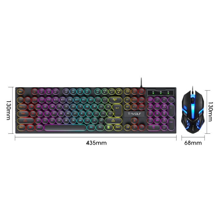 T-WOLF TF270 Colorful Light Effect Retro Gaming Wired Keyboard And Mouse Set(Set) - Wired Keyboard by T-WOLF | Online Shopping South Africa | PMC Jewellery | Buy Now Pay Later Mobicred