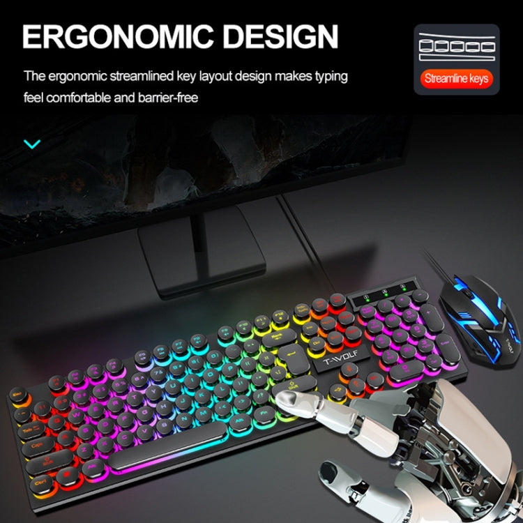 T-WOLF TF270 Colorful Light Effect Retro Gaming Wired Keyboard And Mouse Set(Set) - Wired Keyboard by T-WOLF | Online Shopping South Africa | PMC Jewellery | Buy Now Pay Later Mobicred