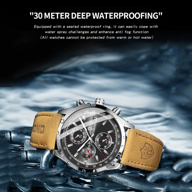 BINBOND B6022 30m Waterproof Luminous Multifunctional Quartz Watch, Color: Leather-White Steel-White - free shipping - PMC TechLife - Order now!