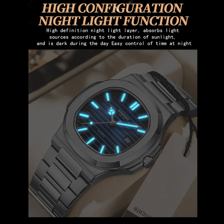 BINBOND B1885 30m Waterproof Retro Luminous Square Men Quartz Watch, Color: Black Steel-Blue-White - Metal Strap Watches by BINBOND | Online Shopping South Africa | PMC Jewellery