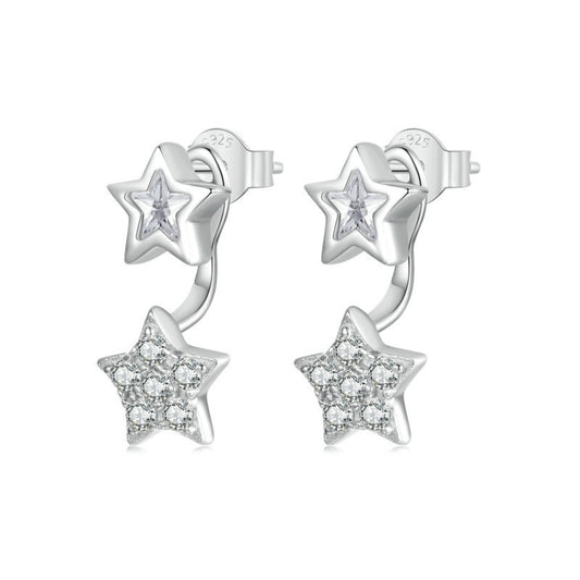 S925 Sterling Silver Platinum Plated Five-pointed Star Earrings(BSE996) - Stud Earrings & Earrings by PMC Jewellery | Online Shopping South Africa | PMC Jewellery