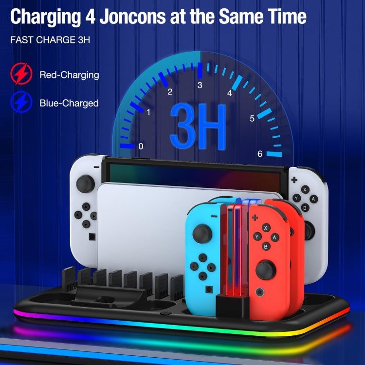 For Nintendo Switch / OLED Charging Dock Station Controller Charger with RGB Light(Black) - Charger & Power by PMC Jewellery | Online Shopping South Africa | PMC Jewellery | Buy Now Pay Later Mobicred