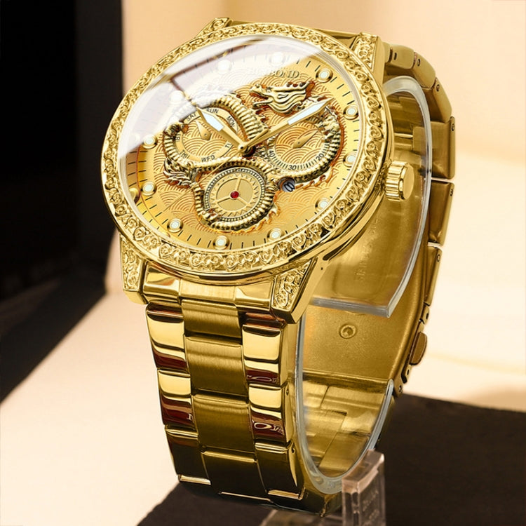 BINBOND B3030 Embossed Dragon Luminous Waterproof Quartz Watch, Color: Full-gold Gold - Metal Strap Watches by BINBOND | Online Shopping South Africa | PMC Jewellery