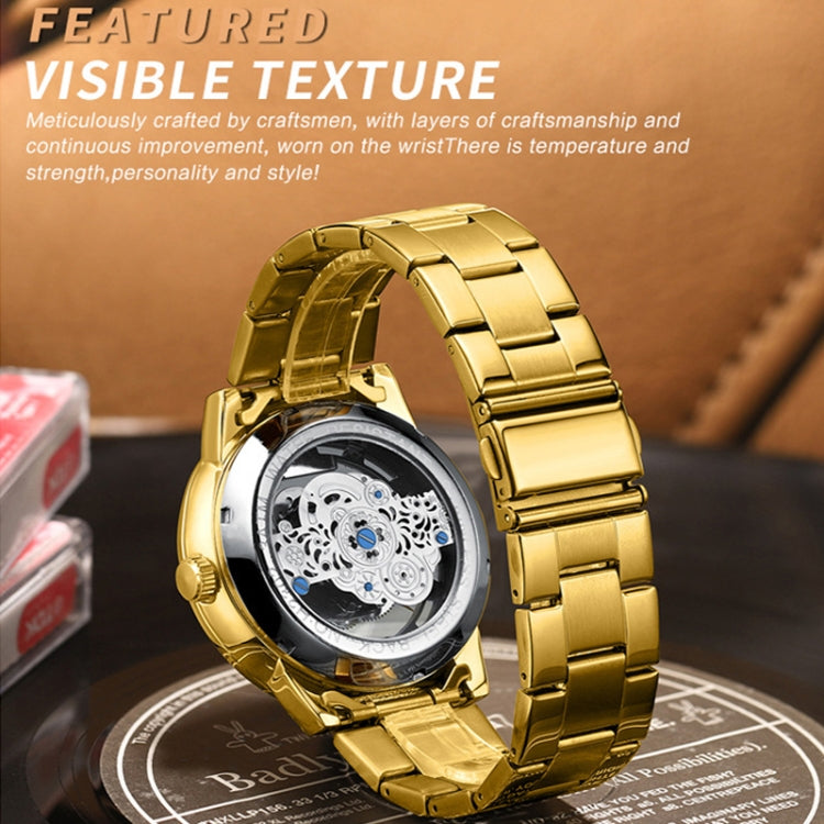 BINBOND B3030 Embossed Dragon Luminous Waterproof Quartz Watch, Color: Brown Leather-Full-gold-Gold - Leather Strap Watches by BINBOND | Online Shopping South Africa | PMC Jewellery