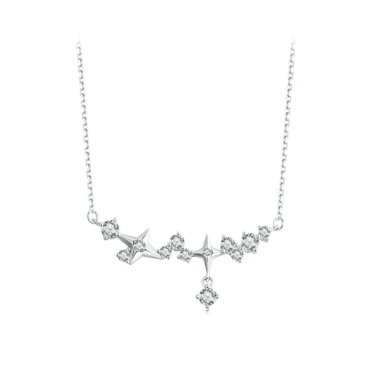 S925 Sterling Silver Platinum Plated Galaxy Clavicle Chain(BSN382) - Necklaces & Pendants by PMC Jewellery | Online Shopping South Africa | PMC Jewellery