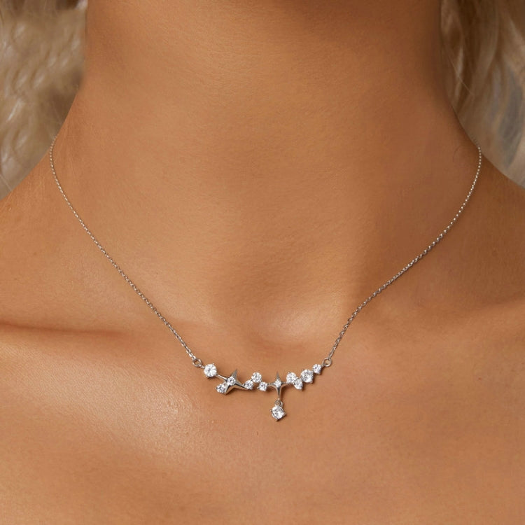 S925 Sterling Silver Platinum Plated Galaxy Clavicle Chain(BSN382) - Necklaces & Pendants by PMC Jewellery | Online Shopping South Africa | PMC Jewellery