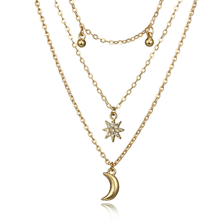 Versatile Round Beads Tassel Collarbone Chain Diamonds Eight-Pointed Star Moon Pendant Necklace(Gold) - Necklaces & Pendants by PMC Jewellery | Online Shopping South Africa | PMC Jewellery