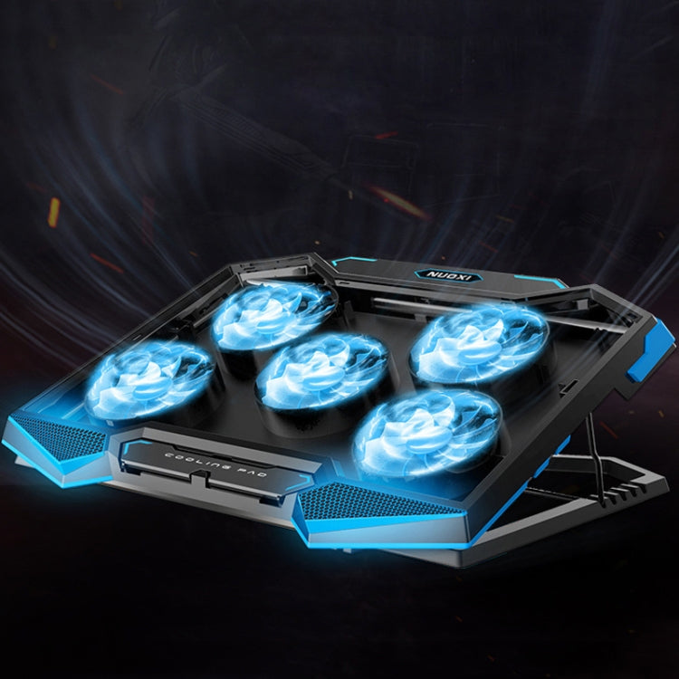 NUOXI 5 Fans Laptop Radiator Bracket Height Adjustable with Dual USB Ports(Black and Blue) - free shipping - PMC Jewellery - Order now!