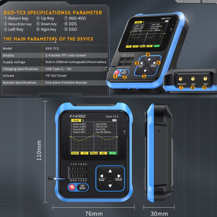 FNIRSI 3 In 1 Handheld Digital Oscilloscope LCR Transistor Tester, Specification: Upgrade - free shipping - PMC TechLife - Order now!