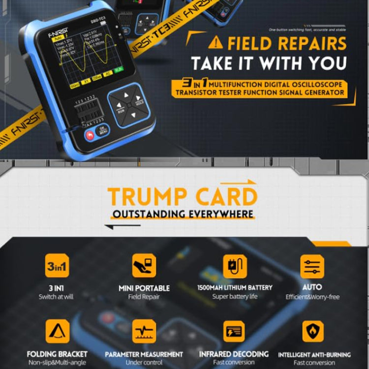 FNIRSI 3 In 1 Handheld Digital Oscilloscope LCR Transistor Tester, Specification: Upgrade - free shipping - PMC TechLife - Order now!