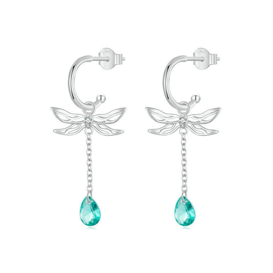 S925 Sterling Silver Platinum Plated Zircon Dragonfly Tassel Stud Earrings(SCE1699) - Stud Earrings & Earrings by PMC Jewellery | Online Shopping South Africa | PMC Jewellery