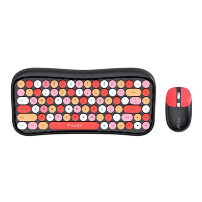 T-WOLF TF660 2.4G+5.0 Bluetooth Dual-Mode Retro Wireless Keyboard And Mouse Set(Black Red) - Wireless Keyboard by T-WOLF | Online Shopping South Africa | PMC Jewellery | Buy Now Pay Later Mobicred