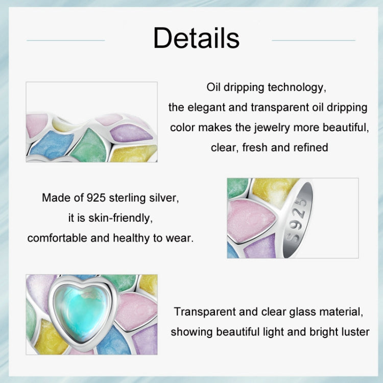 S925 Sterling Silver Platinum Plated Neon Color Love Heart-Shaped DIY Beads(SCC2708) - Jewelry Accessories by PMC Jewellery | Online Shopping South Africa | PMC Jewellery