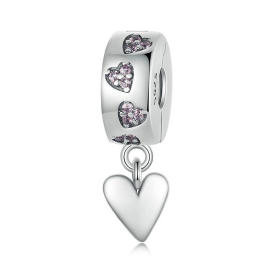 S925 Sterling Silver Platinum Plated Smart Heart Love Buckle DIY Beads(SCC2694) - Jewelry Accessories by PMC Jewellery | Online Shopping South Africa | PMC Jewellery