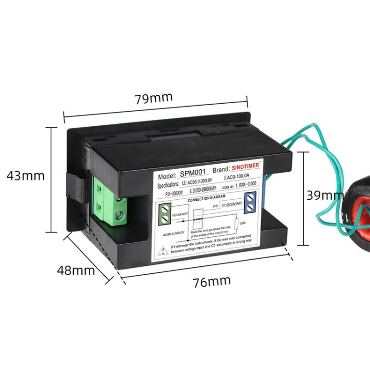 SINOTIMER SPM001 AC LED Digital Voltmeter Frequency Factors Meter Power Monitor, Specification: AC80-300V 100A - Current & Voltage Tester by SINOTIMER | Online Shopping South Africa | PMC TechLife | Buy Now Pay Later Mobicred