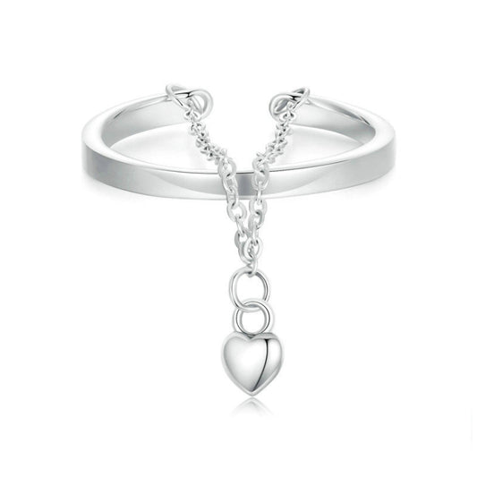 S925 Sterling Silver Love Chain Open Adjustable Ring(SCR1004-E) - Rings by PMC Jewellery | Online Shopping South Africa | PMC Jewellery