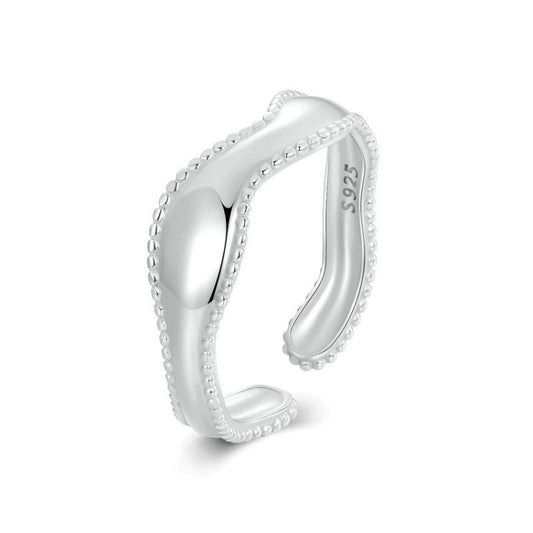 S925 Sterling Silver Electroplated Wave Opening Adjustable Ring(SCR1002-E) - Rings by PMC Jewellery | Online Shopping South Africa | PMC Jewellery
