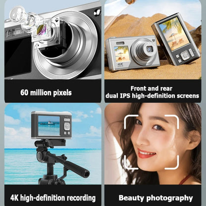 4K HD Optical Zoom Digital Camera 60MP Dual Screen Selfie Camera, No Memory(Black) - Video Cameras by PMC Jewellery | Online Shopping South Africa | PMC Jewellery | Buy Now Pay Later Mobicred