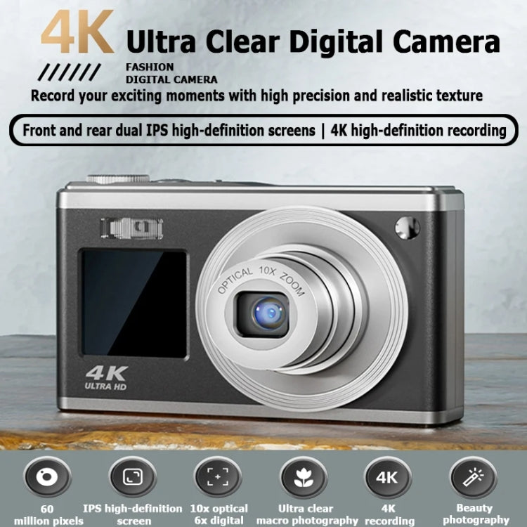 4K HD Optical Zoom Digital Camera 60MP Dual Screen Selfie Camera, No Memory(Silver) - Video Cameras by PMC TechLife | Online Shopping South Africa | PMC TechLife | Buy Now Pay Later Mobicred