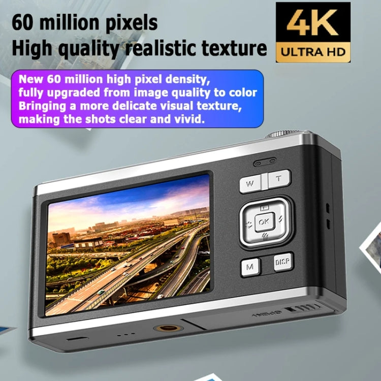 4K HD Optical Zoom Digital Camera 60MP Dual Screen Selfie Camera, No Memory(Silver) - Video Cameras by PMC TechLife | Online Shopping South Africa | PMC TechLife | Buy Now Pay Later Mobicred