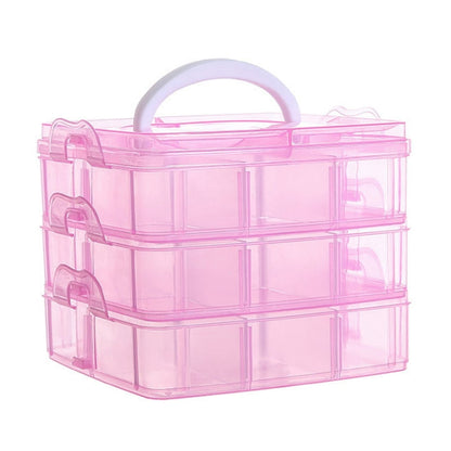 3 Layer Detachable Jewelry Storage Box Plastic Handheld Cosmetic Storage Box(Pink) - Jewelry Storages by PMC Jewellery | Online Shopping South Africa | PMC Jewellery