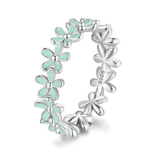 S925 Sterling Silver Oil Dripping Flower Arrangement Ring, Size: No. 5(SCR931-GN Green) - Rings by PMC Jewellery | Online Shopping South Africa | PMC Jewellery