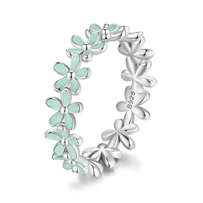 S925 Sterling Silver Oil Dripping Flower Arrangement Ring, Size: No. 6(SCR931-GN Green) - Rings by PMC Jewellery | Online Shopping South Africa | PMC Jewellery