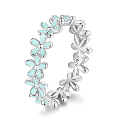 S925 Sterling Silver Oil Dripping Flower Arrangement Ring, Size: No. 9(SCR931 Blue) - Rings by PMC Jewellery | Online Shopping South Africa | PMC Jewellery