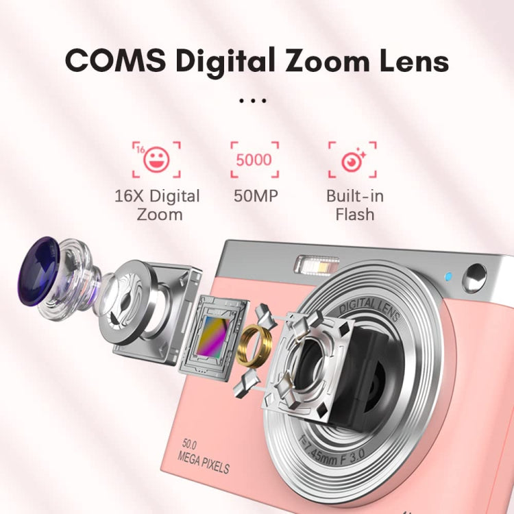 50 MP HD Camera 4K Video Retro Vlog Self-Shooting Camera(Pink) - Video Cameras by PMC TechLife | Online Shopping South Africa | PMC TechLife | Buy Now Pay Later Mobicred