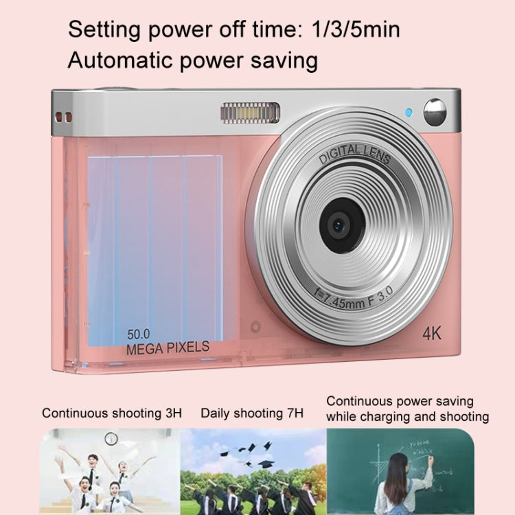 50 MP HD Camera 4K Video Retro Vlog Self-Shooting Camera(Pink) - Video Cameras by PMC TechLife | Online Shopping South Africa | PMC TechLife | Buy Now Pay Later Mobicred
