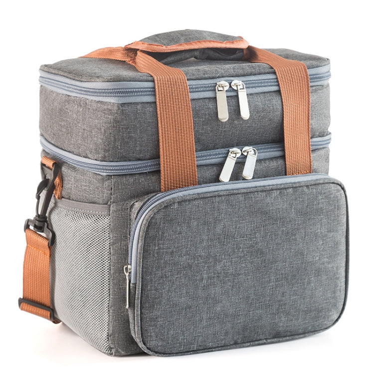 Double Layer Insulated Lunch Bag Large Capacity Food Cooler Bag with Shoulder Strap(Grey) - Lunch Bags by PMC Jewellery | Online Shopping South Africa | PMC Jewellery