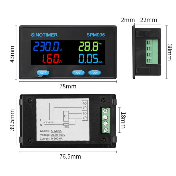 SINOTIMER SPM005 AC Digital Display Voltage Current Power Electricity Multifunctional Monitoring Meter, Specification: 20A - free shipping - PMC TechLife - Order now!