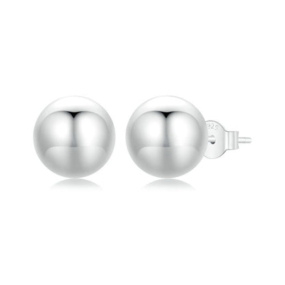 S925 Sterling Silver Platinum Plated Spherical Women Earrings, Size: M - Stud Earrings & Earrings by PMC Jewellery | Online Shopping South Africa | PMC Jewellery