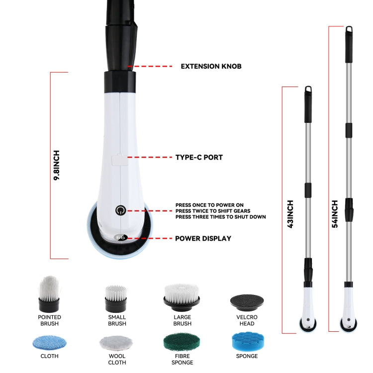Cordless Electric Spin Scrubber Extension Handle with 7 Replacement Heads(Black) - free shipping - PMc TechLife - Order now!