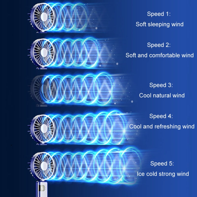 Portable Digital Display Hanging Neck Mute Small Fan USB Charging Handheld Foldable Fan(Blue) - Electric Fans by PMC TechLife | Online Shopping South Africa | PMC TechLife | Buy Now Pay Later Mobicred