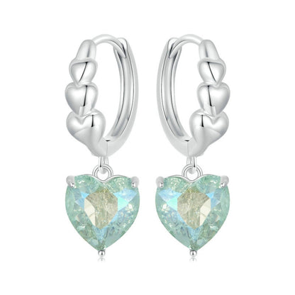 S925 Sterling Silver Blue Green Ice Zirconium Heart Shaped Women Earrings(SCE1706) - Stud Earrings & Earrings by PMC Jewellery | Online Shopping South Africa | PMC Jewellery