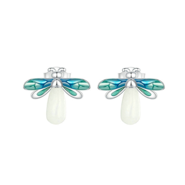 S925 Sterling Silver Platinum Plated Firefly Luminous Ring Earrings, Specification: Earrings - Stud Earrings & Earrings by PMC Jewellery | Online Shopping South Africa | PMC Jewellery