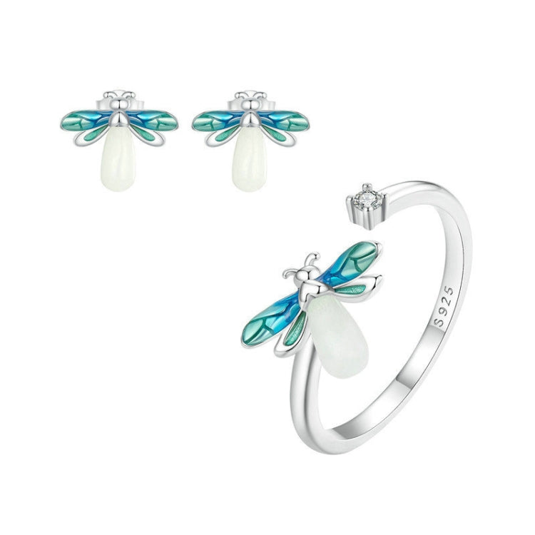 S925 Sterling Silver Platinum Plated Firefly Luminous Ring Earrings, Specification: Ring - Stud Earrings & Earrings by PMC Jewellery | Online Shopping South Africa | PMC Jewellery