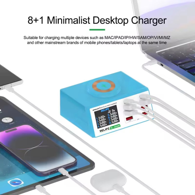 RELIFE RL-309AW  QC3.0 PD Fast Wireless Charger With LCD Display 8 Ports(EU Plug) - free shipping - PMC TechLife - Order now!