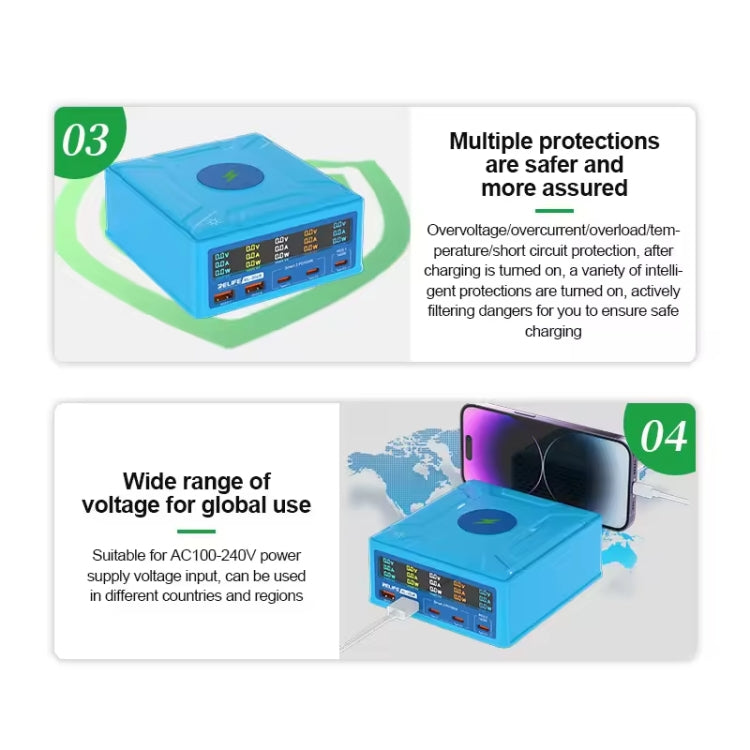 RELIFE RL-304R 5-Port 260W GaN Smart USB Fast Charger With 15W Wireless Chargind LCD Display(US Plug) - free shipping - PMC TechLife - Order now!