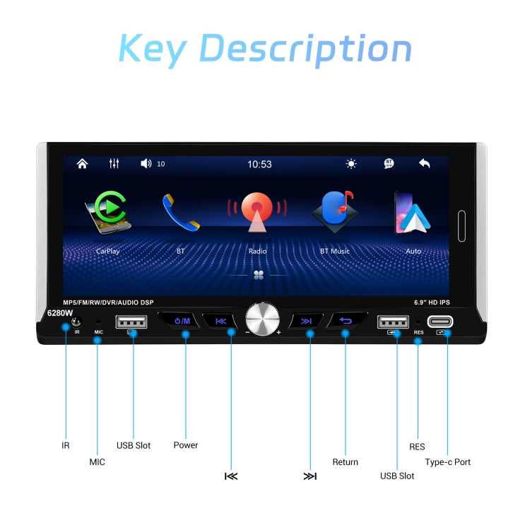 Single Spindle 6.9 inch MP5 With Knob Player Carplay Function Car MP4 Backup Camera, Specification: Standard - free shipping - PMC TechLife - Order now!