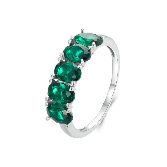 S925 Sterling Silver Luxury Alphabet Green Zirconia Women Ring, Size: No.6(BSR522) - Rings by PMC Jewellery | Online Shopping South Africa | PMC Jewellery