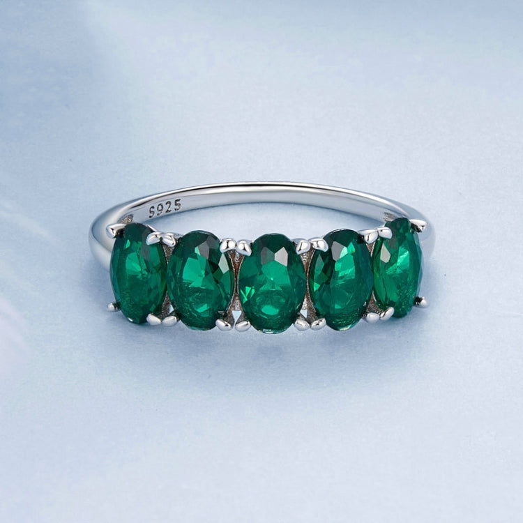 S925 Sterling Silver Luxury Alphabet Green Zirconia Women Ring, Size: No.7(BSR522) - Rings by PMC Jewellery | Online Shopping South Africa | PMC Jewellery