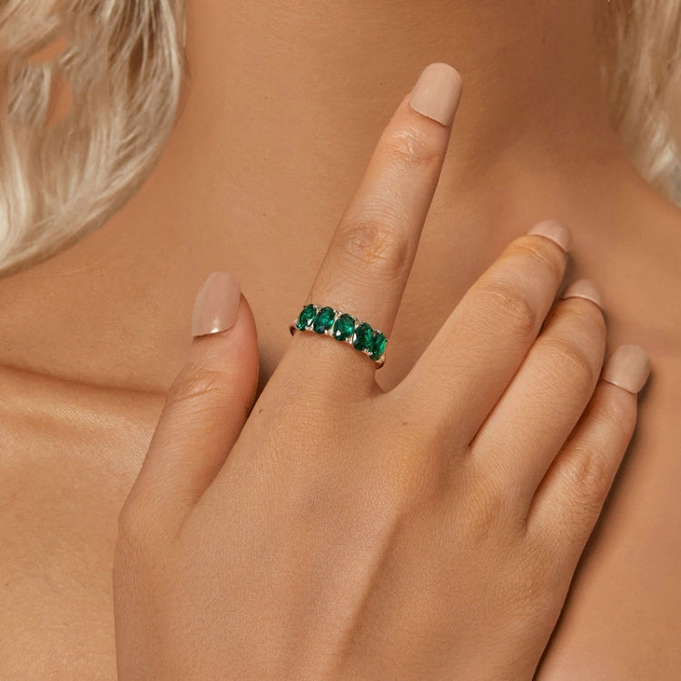 S925 Sterling Silver Luxury Alphabet Green Zirconia Women Ring, Size: No.6(BSR522) - Rings by PMC Jewellery | Online Shopping South Africa | PMC Jewellery