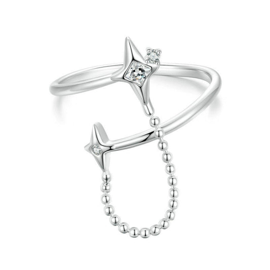 S925 Platinum-plated Sterling Silver Star Tassel Open Adjustable Ring(BSR519-E) - Rings by PMC Jewellery | Online Shopping South Africa | PMC Jewellery
