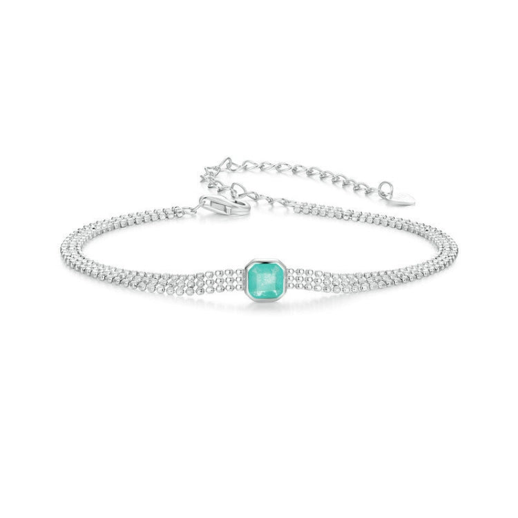 S925 Sterling Silver Ice Flower Transparent Blue-green Zircon Bracelet(BSB157) - Bracelets by PMC Jewellery | Online Shopping South Africa | PMC Jewellery