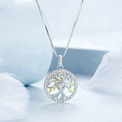 S925 Sterling Silver Zircon Gold Plated Tree Of Life Necklace(BSN371) - Necklaces & Pendants by PMC Jewellery | Online Shopping South Africa | PMC Jewellery