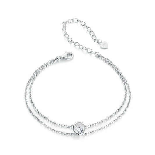 S925 Sterling Silver Platinum Plated Moissanite Double Layer Bracelet(MSB012) - Bracelets by PMC Jewellery | Online Shopping South Africa | PMC Jewellery